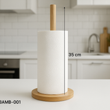 Suporte para Papel Toalha Bambu Vertical com Base Pesada 35cm