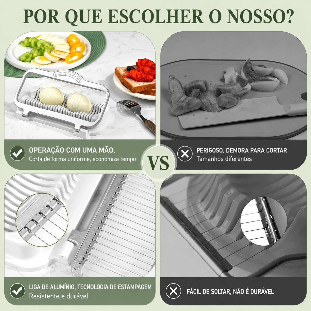 Fatiador Multiuso PremiumSlice™ | Corte Uniforme para Ovos, Frutas, Queijos e Alimentos Macios