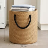 Cesto de Roupas Juta Natural com Alças Corda Preta 50x60cm