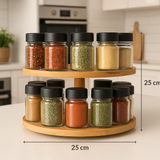 Porta Temperos Giratório Bambu 2 Andares com 16 Potes Vidro
