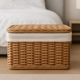 Cesta Organizadora com Tampa Vime Natural Forro Branco 35x25cm