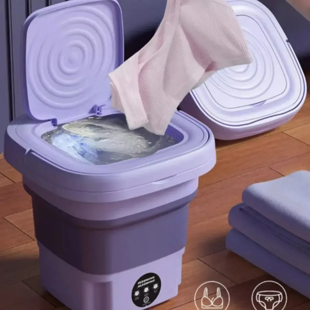 Mini Máquina Lavar Roupas Balde Lavadora Dobrável Portátil