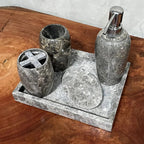 Conjunto de Banheiro em Mármore Natural Cinza - 5 peças